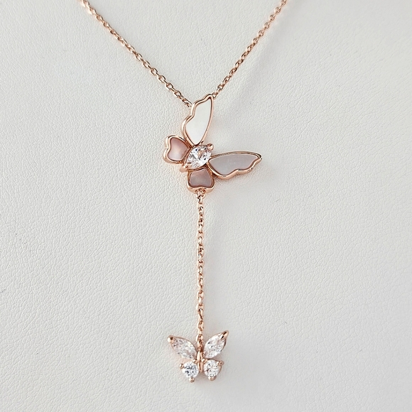 Rose Gold Butterfly Necklace with pink Mother of Pearl, Charmed Aroma - Picture 4 of 8